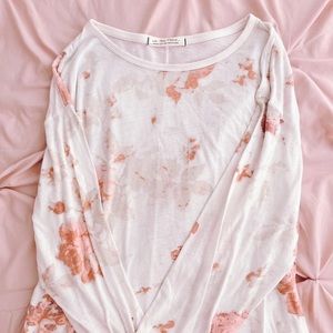 Free People soft and stretchy rose floral long sleeved white shirt